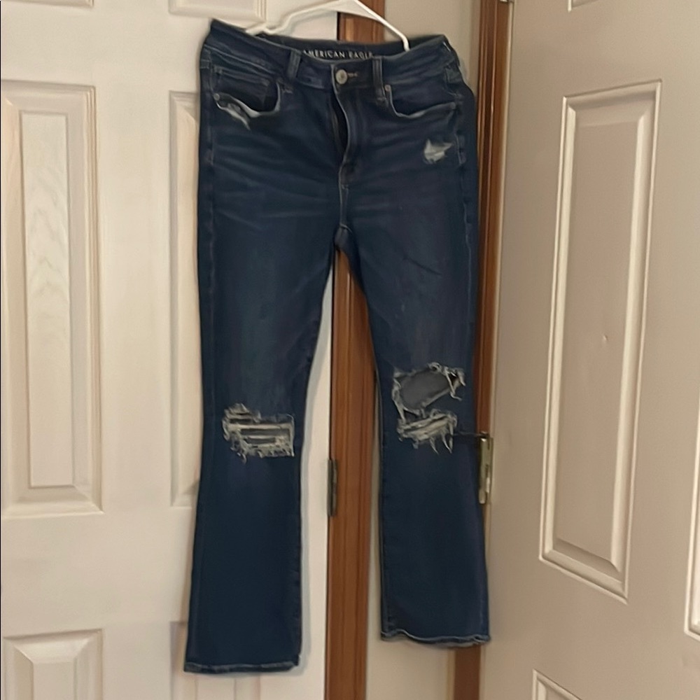 American Eagle Outfitters Women's Blue Distressed Jeans
